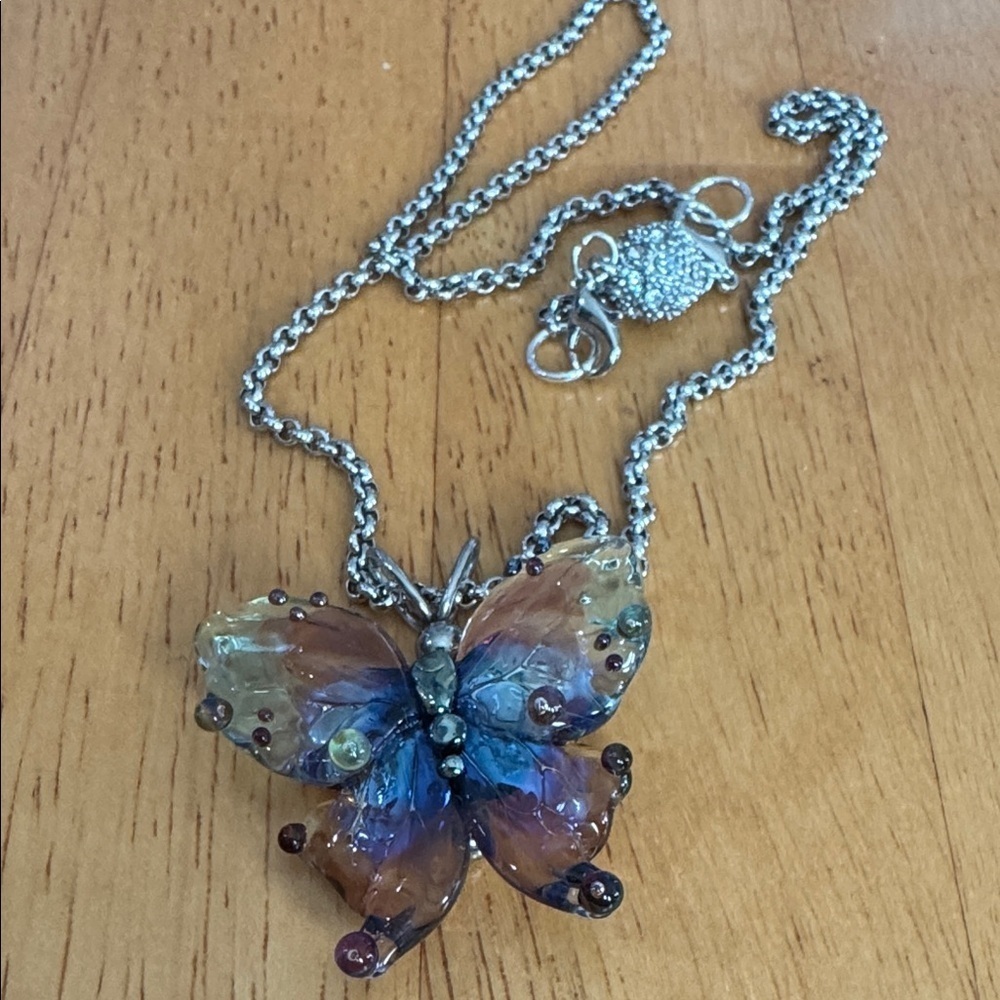 Handmade Lampwork Glass Butterfly Pendant Necklace Artisan OOAK